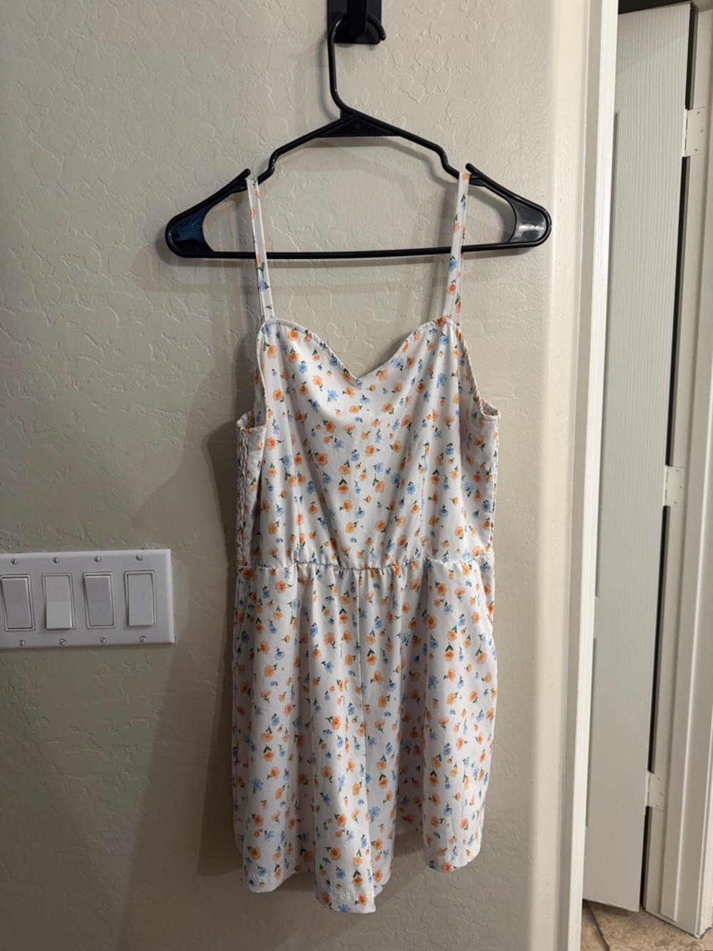 Pink Lily White Sundress with Orange and Blue Floral Print